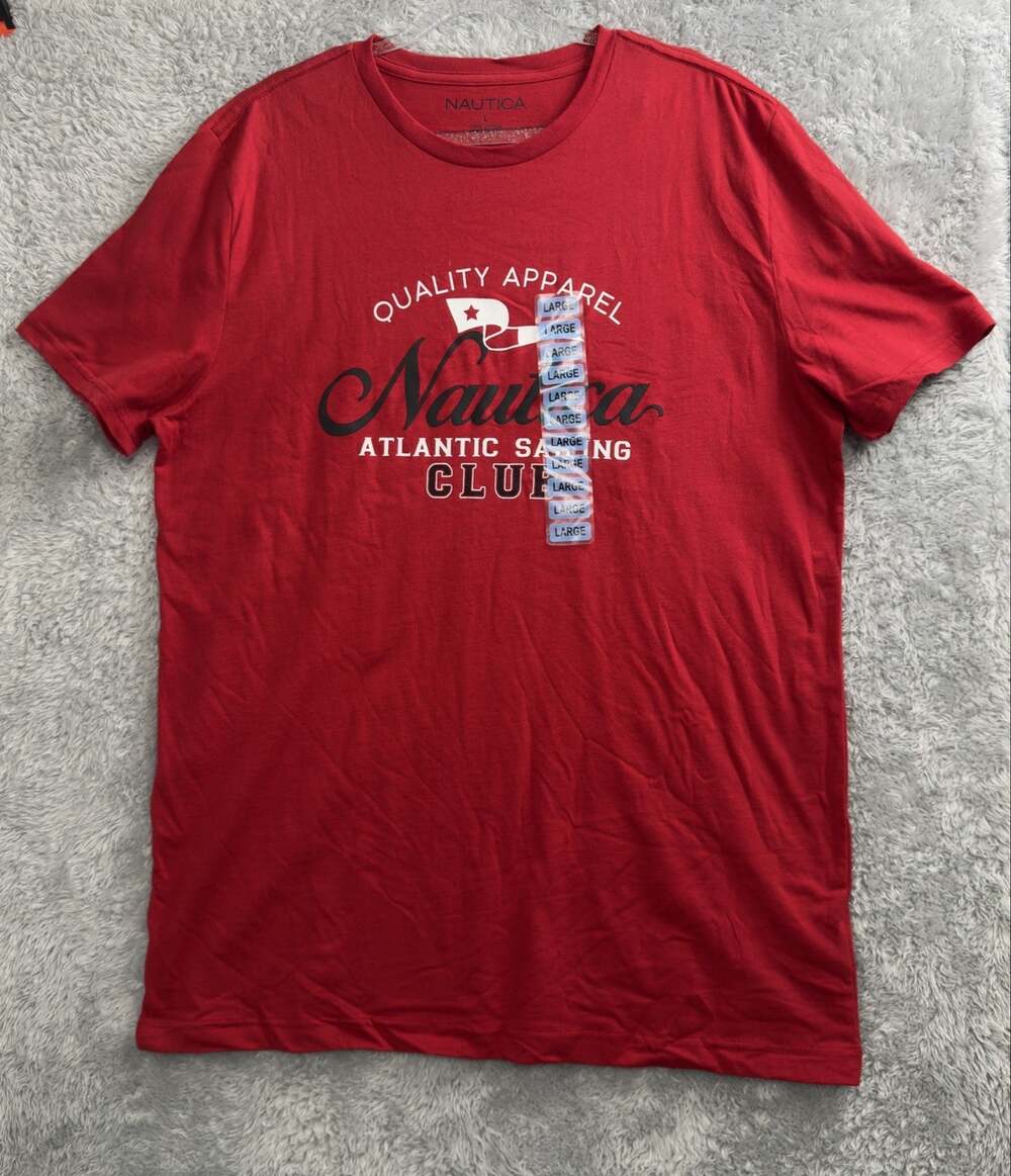 Nautica Shirt Mens Large Red Atlantic Sailing Club Crewneck Graphic Nautical Tee